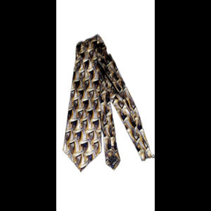 Keith Daniels Tan Gray Abstract Geometric Jacquard Print Wide Silk Tie